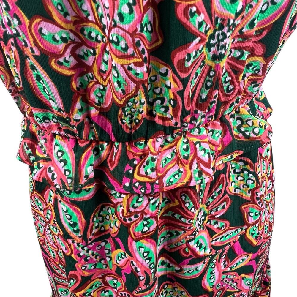 J Crew Green Orange Floral Ruffle V-neck Tiered Dress Size 4 - Picture 12 of 16
